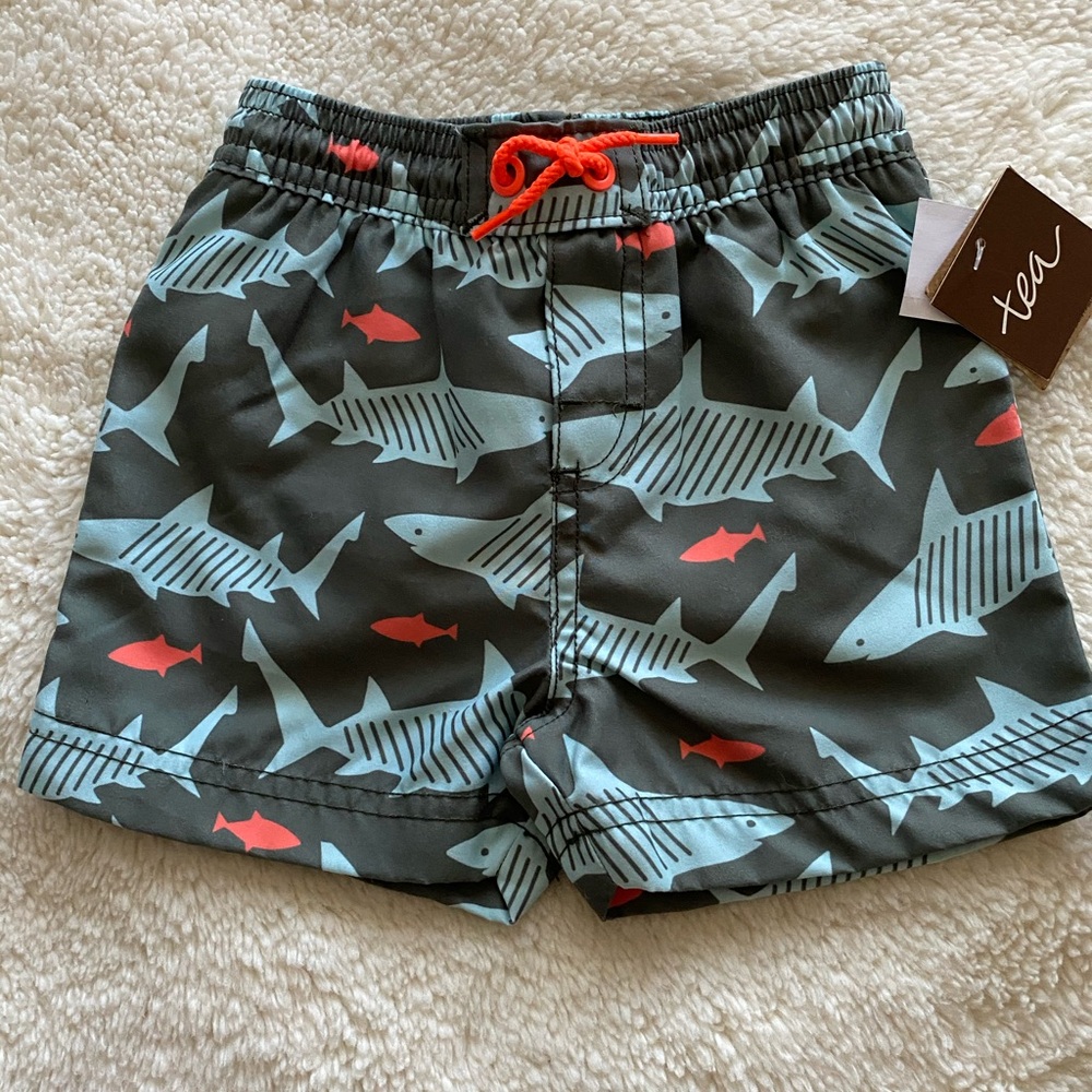 Tea Collection Boys Swim Trunks Shark Print Size 6-9 Mos NWT
